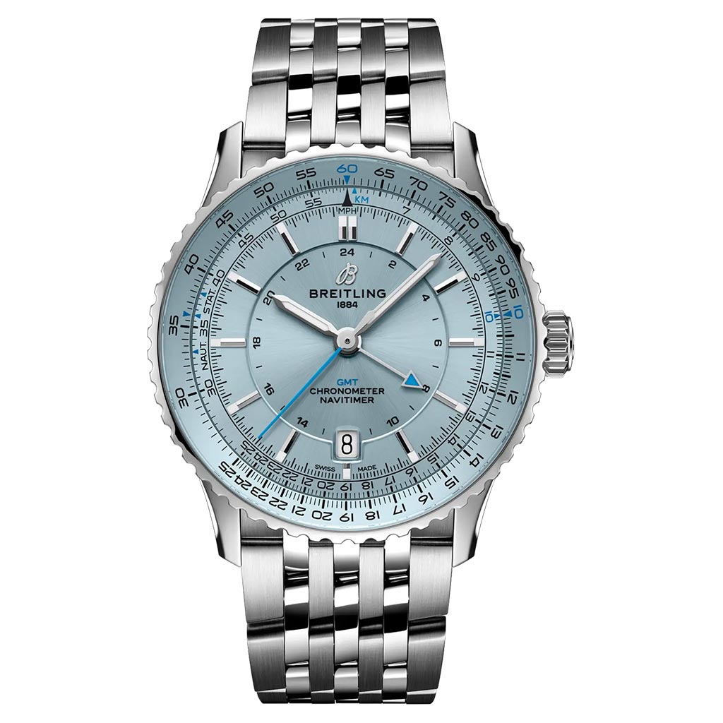 Breitling Navitimer 41 Automatic GMT Ice Blue 41mm Steel Mens Watch