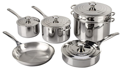 LE CREUSET 10 PC STAINLESS STEEL COOKWARE SET