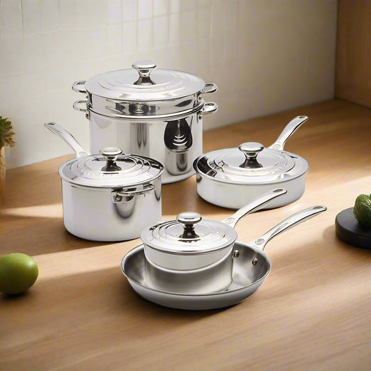 LE CREUSET 10 PC STAINLESS STEEL COOKWARE SET