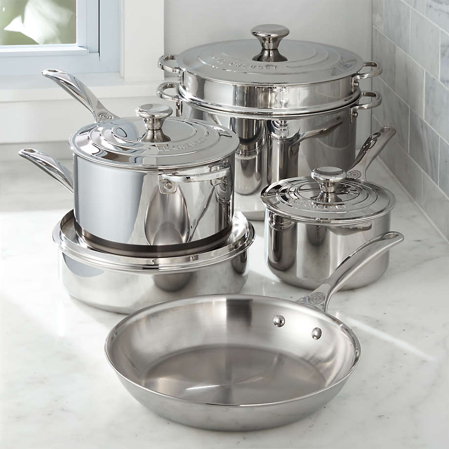 LE CREUSET 10 PC STAINLESS STEEL COOKWARE SET