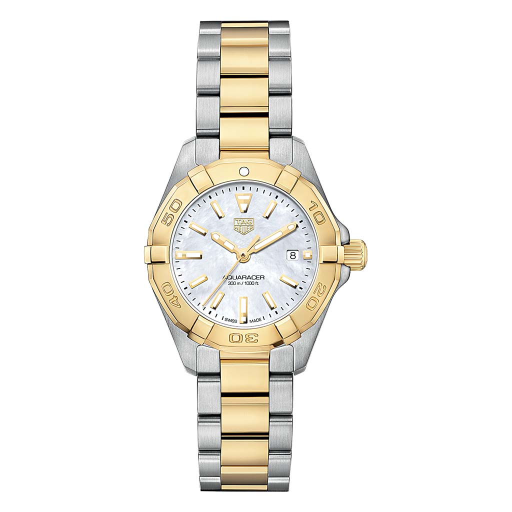 Aquaracer 2-Tone Steel &amp; Gold Mother of Pearl 27mm Steel Ladies Watch