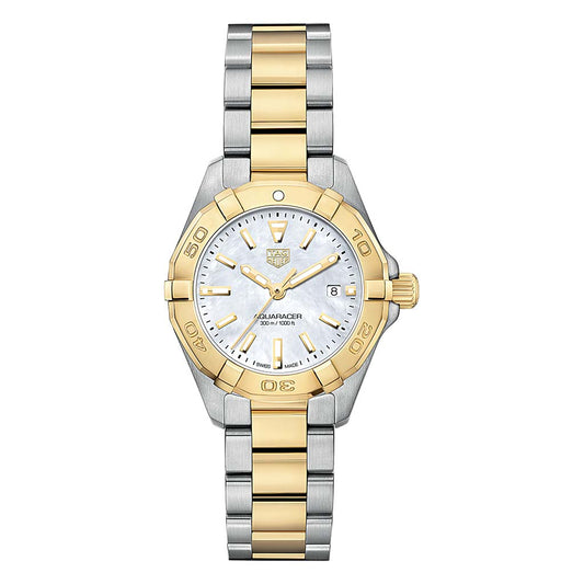 Aquaracer 2-Tone Steel &amp; Gold Mother of Pearl 27mm Steel Ladies Watch