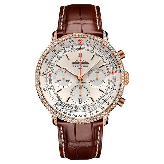 Breitling Navitimer B01 Chronogrpah 41 Diamond Bezel 41mm Rose Gold Mens Watch